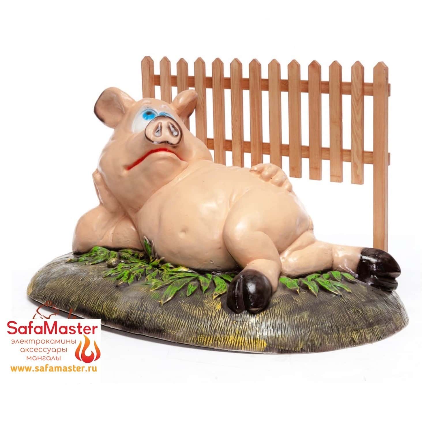 Декоративная крышка на люк для колодцев и септиков Свинка у забора 007529