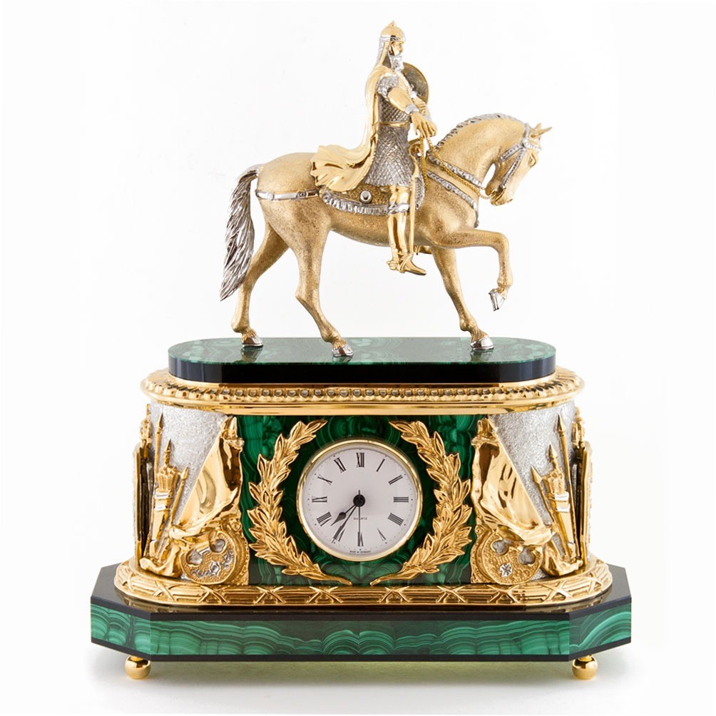 Каминные часы "Юрий Долгорукий" камень малахит 003525