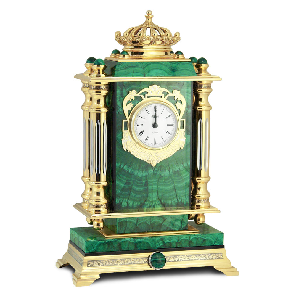 Каминные часы "Корона" камень малахит 003160