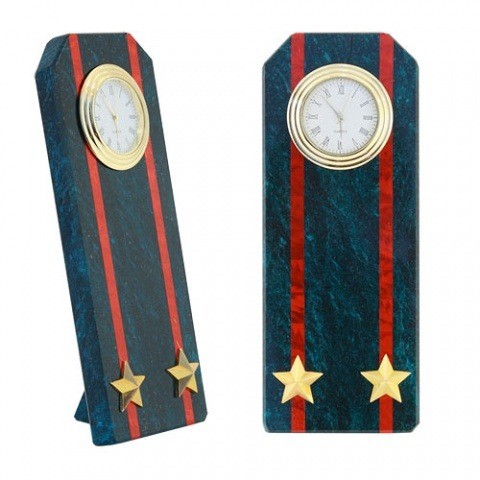  Настольные часы в гостиную "Погон подполковник" камень змеевик 003163