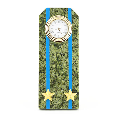  Настольные часы в гостиную "Погон подполковник ВВС, ВКС, ВДВ" камень змеевик 003176