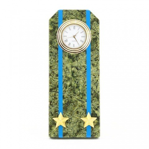  Настольные часы в гостиную "Погон подполковник ВВС, ВКС, ВДВ" камень змеевик 003176