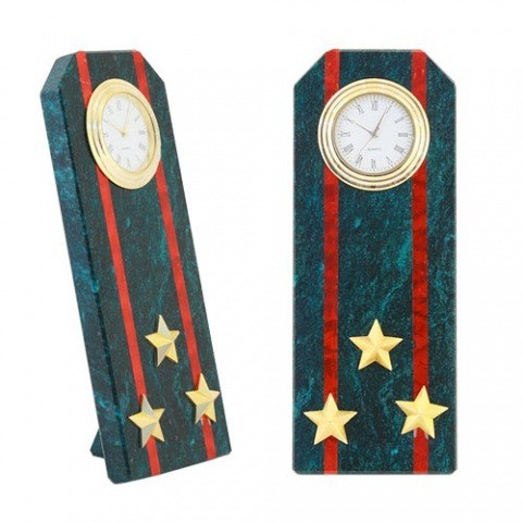  Настольные часы в гостиную "Погон полковник" камень змеевик 003162