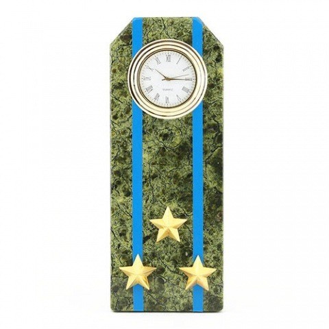  Настольные часы в гостиную "Погон полковник ВВС, ВКС, ВДВ" камень змеевик 003177