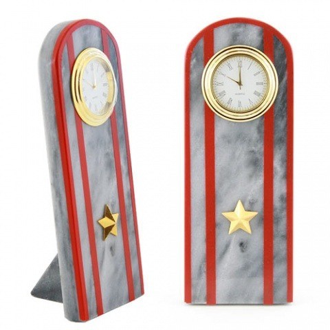  Настольные часы в гостиную "Погон майор МВД" камень мрамор 003181
