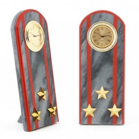  Настольные часы в гостиную "Погон полковник МВД" камень мрамор 003183