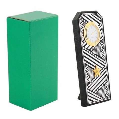  Настольные часы в гостиную "Погон генерал" цвет серебро камень змеевик 003528