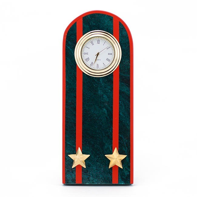  Настольные часы в гостиную "Погон подполковник МВД" нового образца змеевик 003987