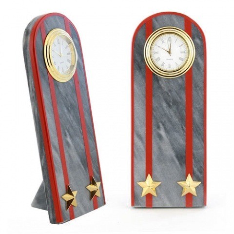  Настольные часы в гостиную "Погон подполковник МВД" камень мрамор 003182