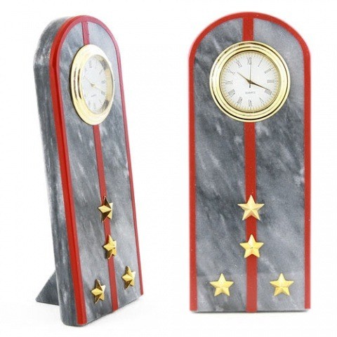  Настольные часы в гостиную "Погон капитан МВД" камень мрамор 003180