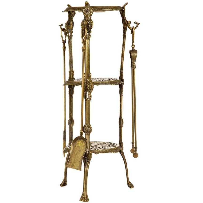 Набор для камина: столик с тремя аксессуарами. Совок, метелка, кочерга 131975 Италия(латунь)