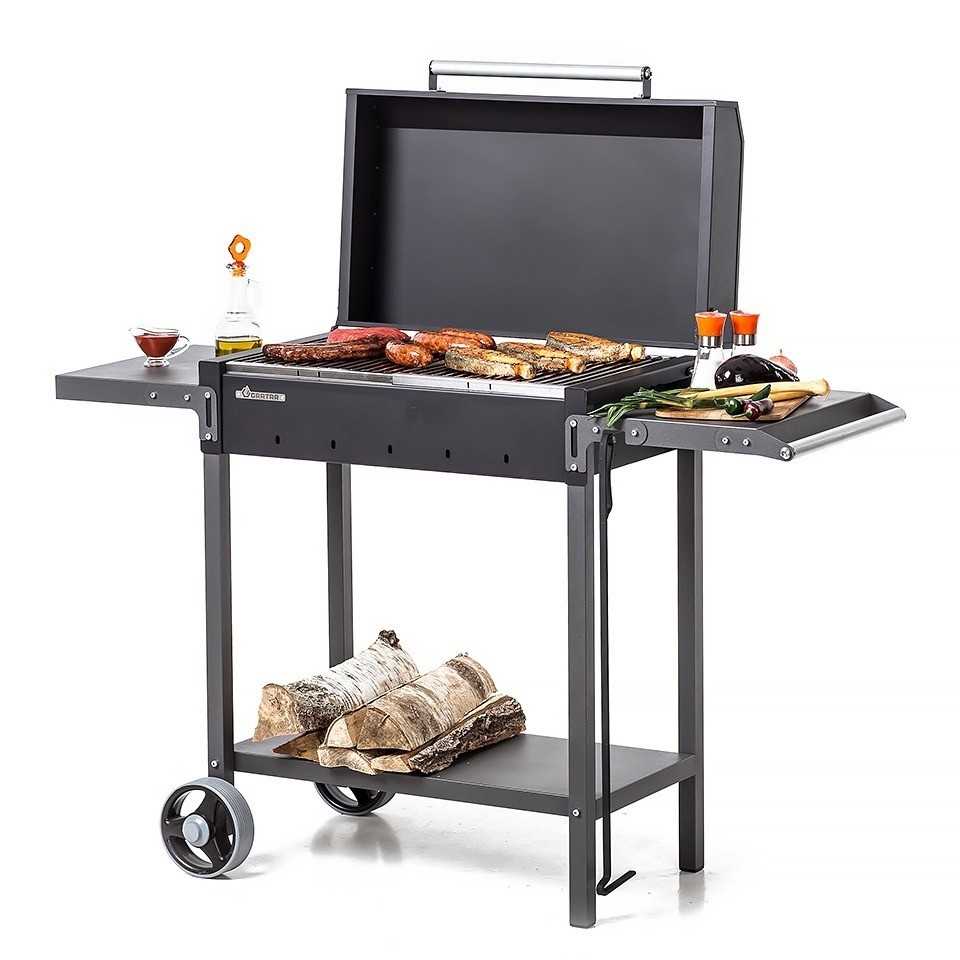 Дровяной гриль мангал МАН 203 из металла на колесах с крышкой и гриль решеткой 30 см