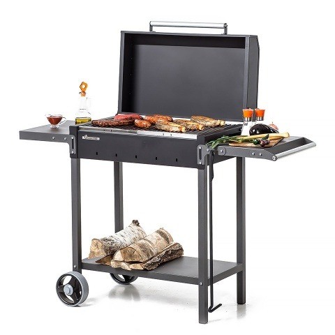Дровяной гриль мангал МАН 203 из металла на колесах с крышкой и гриль решеткой 30 см