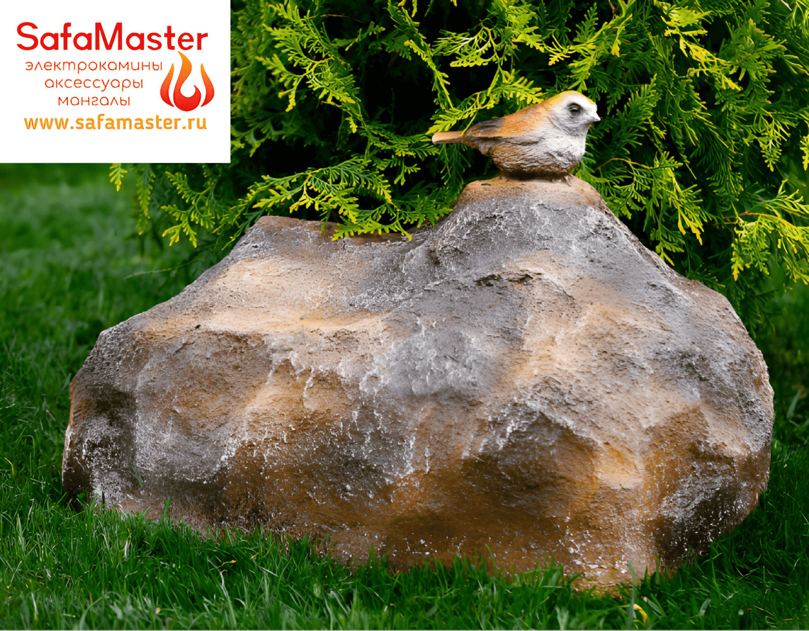 Декоративная крышка на люк, для колодца, септика Камень с птичкой, стеклопластик 003132