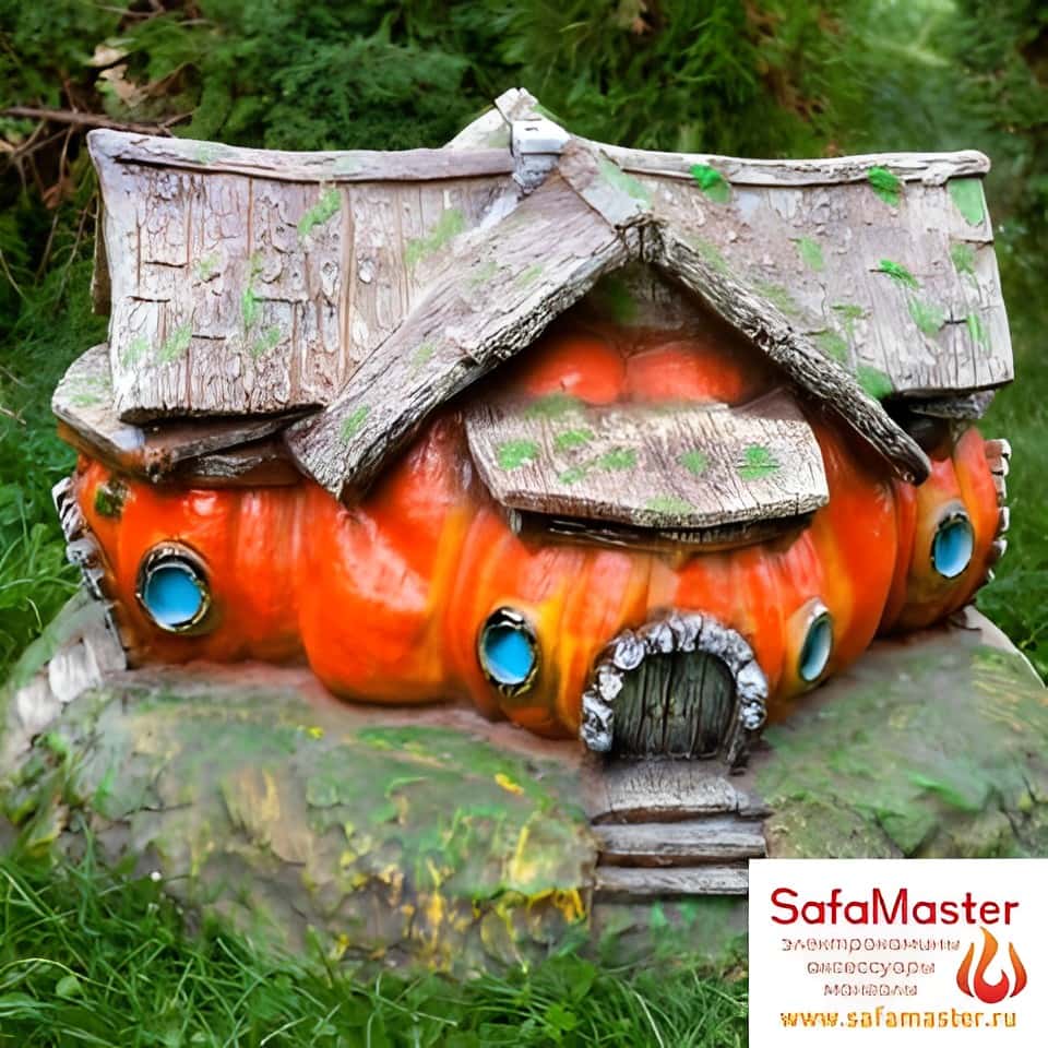 Декоративная крышка люка, септика, канализационного колодца Домик из тыквы 008341