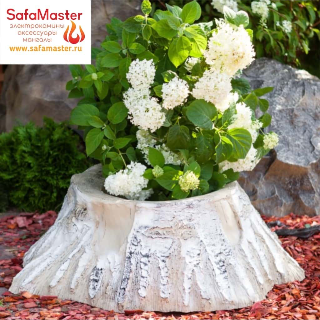 Декоративная крышка на люк, для септика и канализационного колодца Кашпо Пень березовый 007452