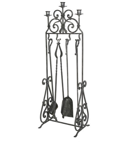 Набор для камина кованый из 4 аксессуаров с подсвечниками SafaMaster KN912