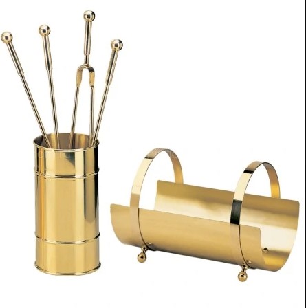 Набор для камина с дровницей золотого цвета (10.062/10.049), Италия