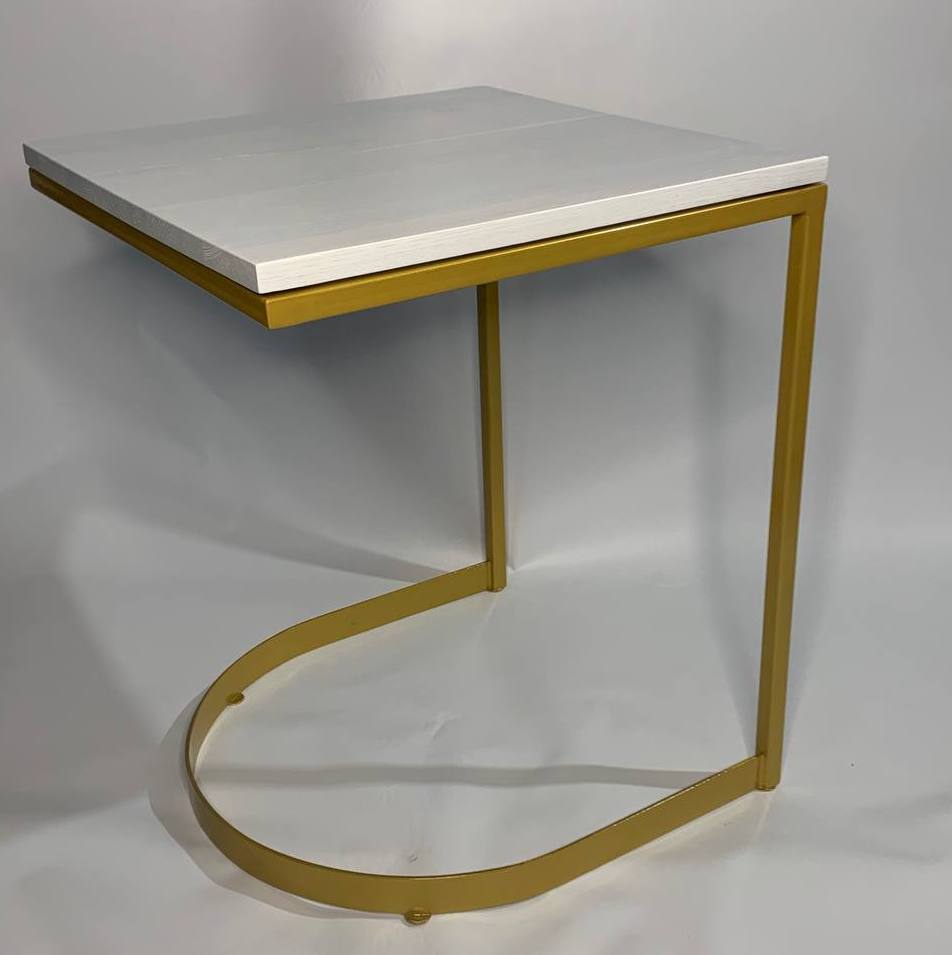 Журнальный/кофейный столик  приставной лофт белый СТ10. Металл+ массив дуба