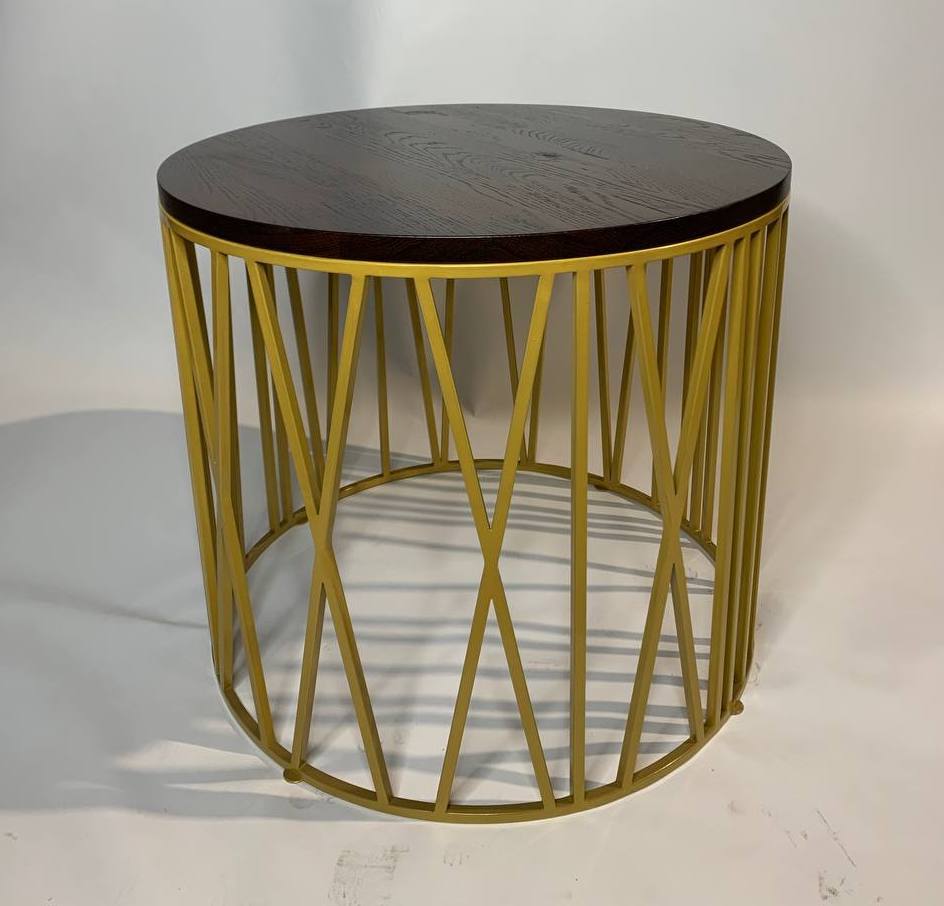 Круглый журнальный столик лофт СТ20 часы. Металлический каркас+ массив дуба 