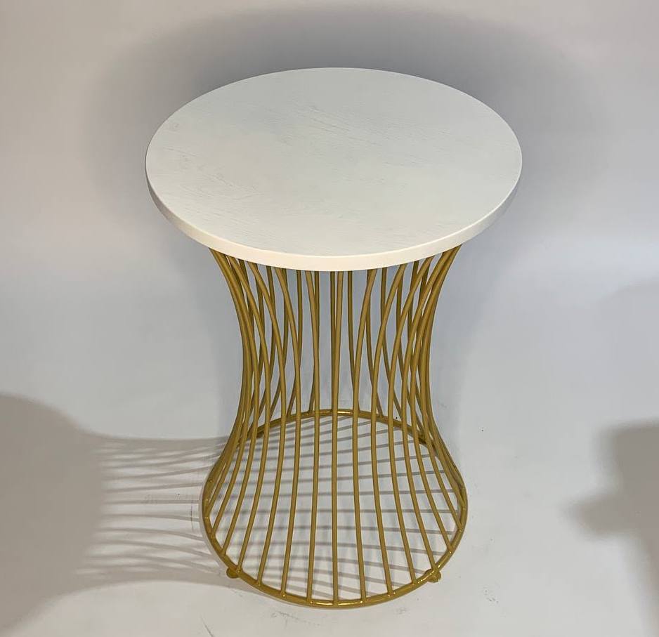 Круглый журнальный столик лофт белый СТ21. Металлический каркас+ массив дуба