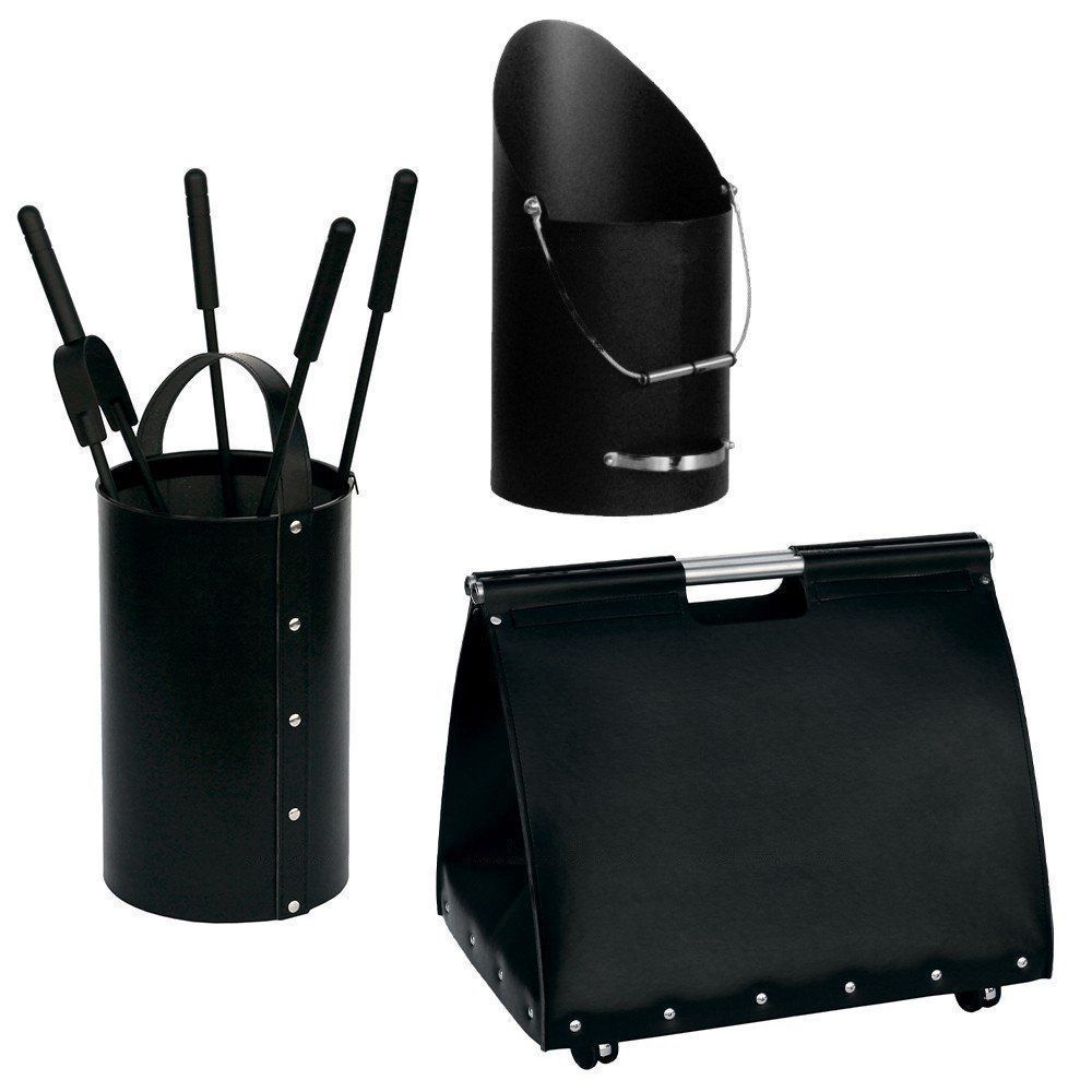 Набор аксессуаров для камина с дровницей и ведром для золы черный (50.240/50.046), Италия 