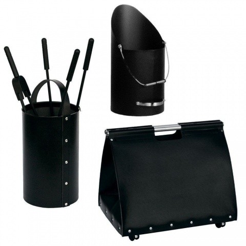 Набор аксессуаров для камина с дровницей и ведром для золы черный (50.240/50.046), Италия 