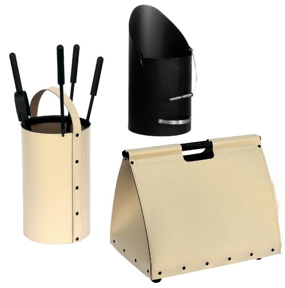 Набор аксессуаров для камина с дровницей и ведром для золы бежевый (50.240P/50.046P/50.105), Италия