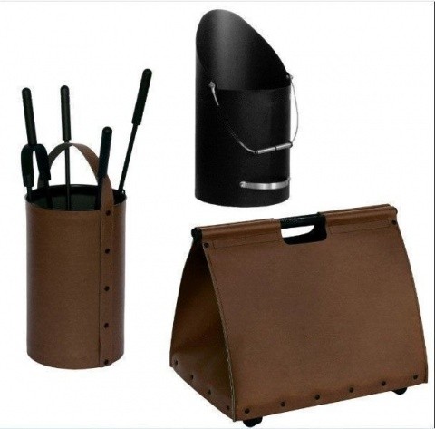 Набор аксессуаров для камина с дровницей и ведром для золы коричневый (50.240/50.046), Италия