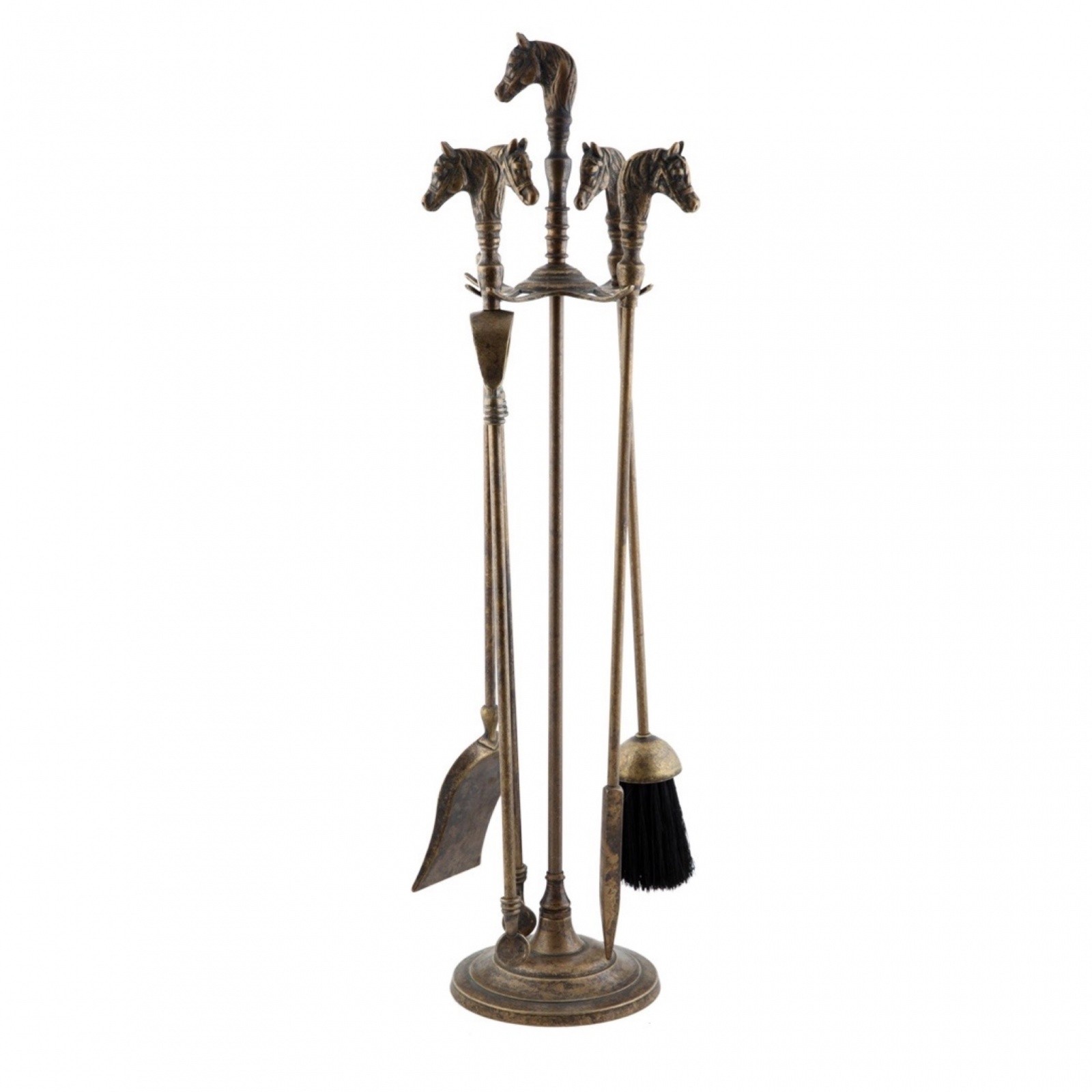 Каминный набор 4 предмета "Лошадь" аксессуары для камина в цвете античная латунь 130514 Италия 