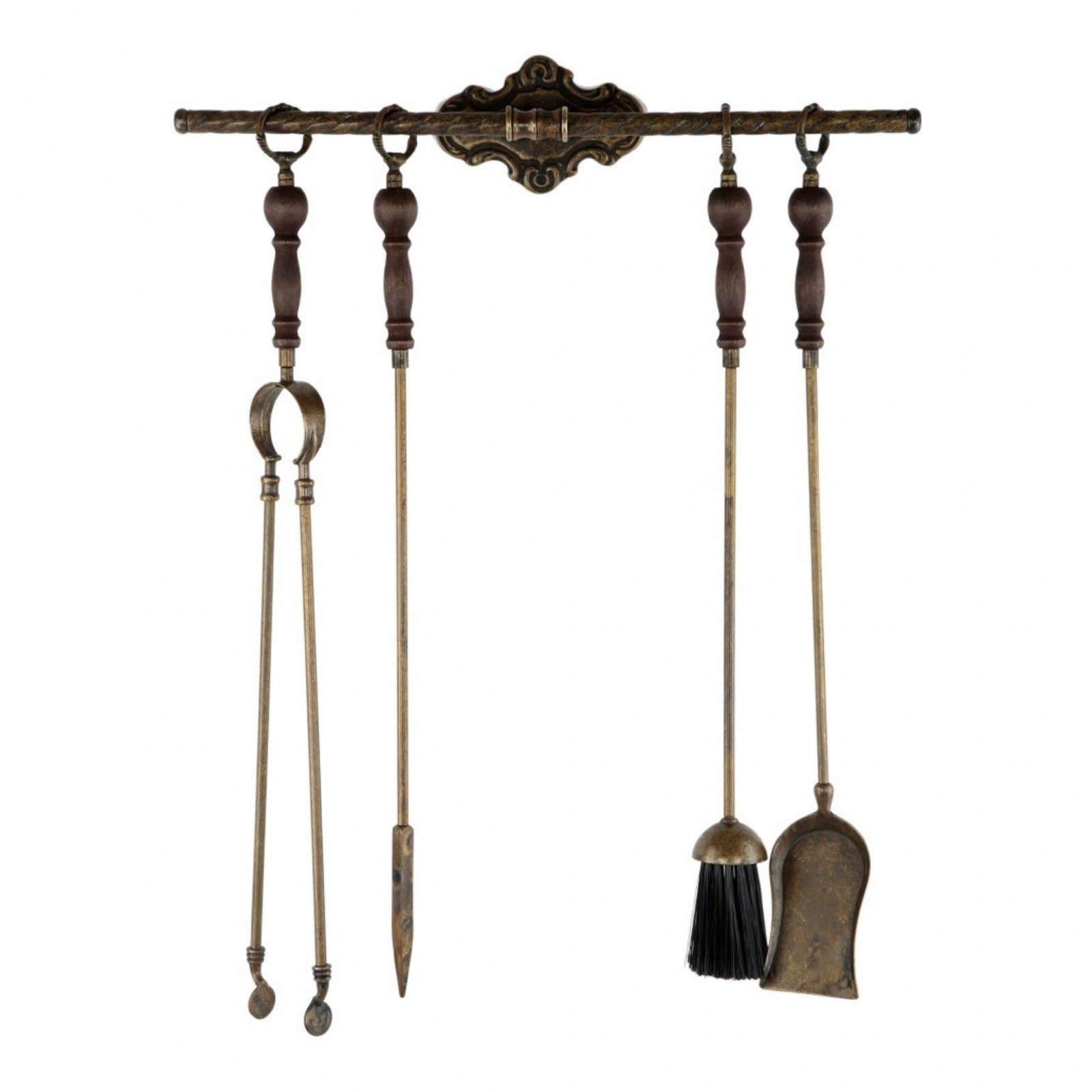 Каминный набор настенный из 4 предметов цвета античная латунь 131898, Италия