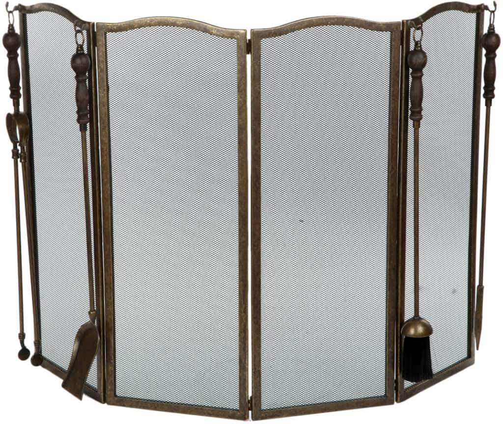 Экран защитный 4 створки с каминным набором из 4 аксессуаров 131899, Италия, латунь