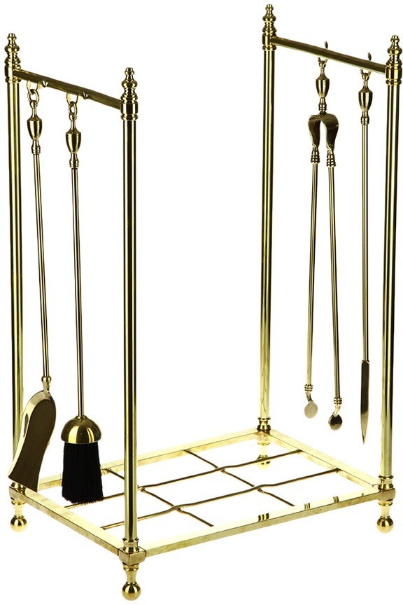 Дровница для камина с набором, четырьмя аксессуарами  для камина 01976 + Подарок спичечница Италия (латунь)