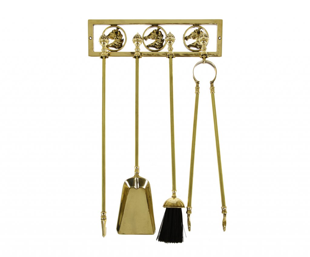Набор аксессуаров для камина настенный: кочерга, щипцы, совок, метелка 1.211 Италия (латунь)