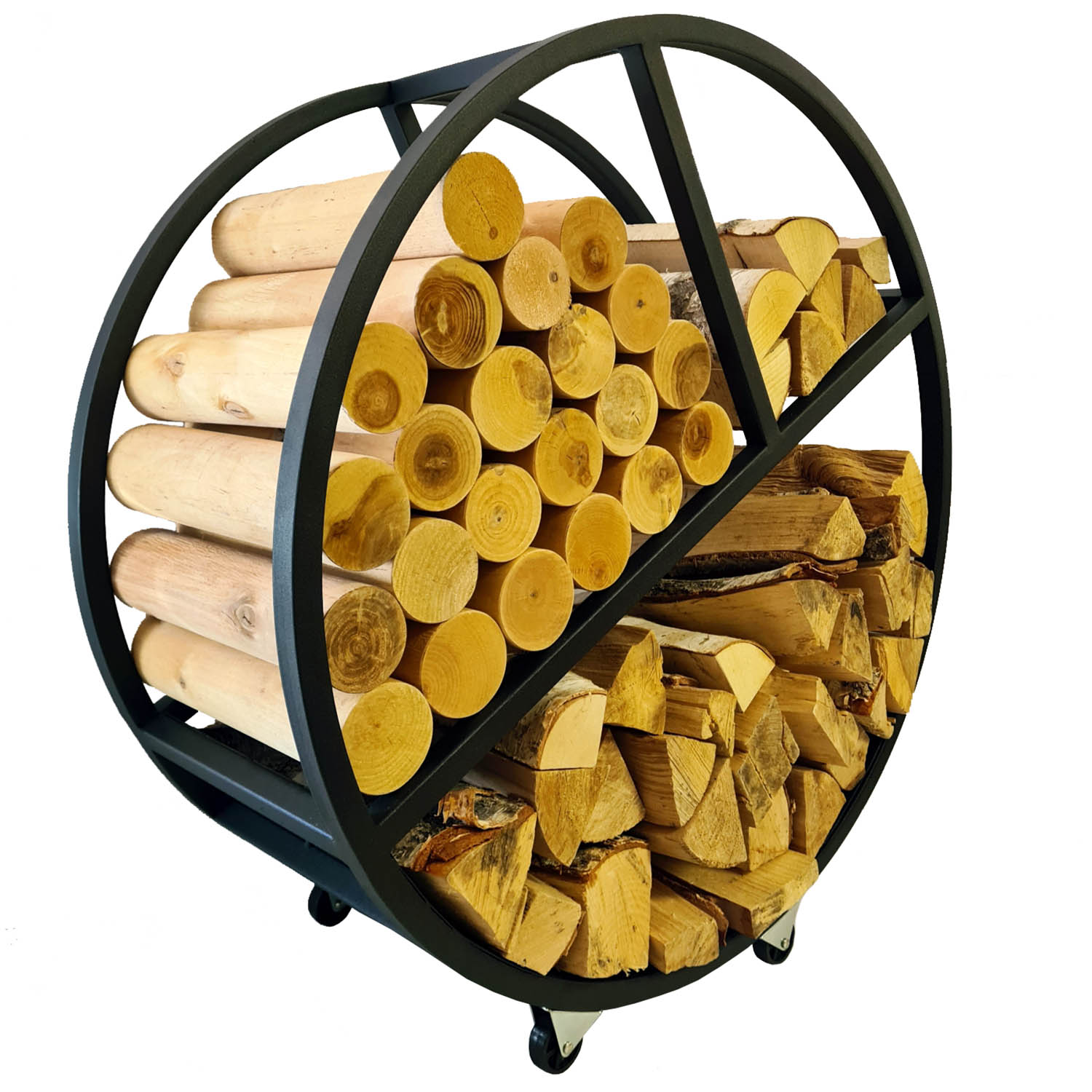 Дровница для камина/бани из металла круглая лофт на колесах «SafaMaster D519BK» с закрытым дном