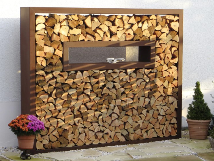 Большая дровница уличная из металла с окошком для бани, дачи, дома большая «SafaMaster 65-1»