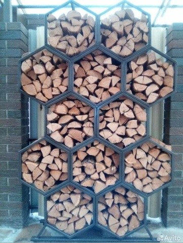 Дровница уличная лофт для дачи, бани, дома из металла Соты «SafaMaster 71»