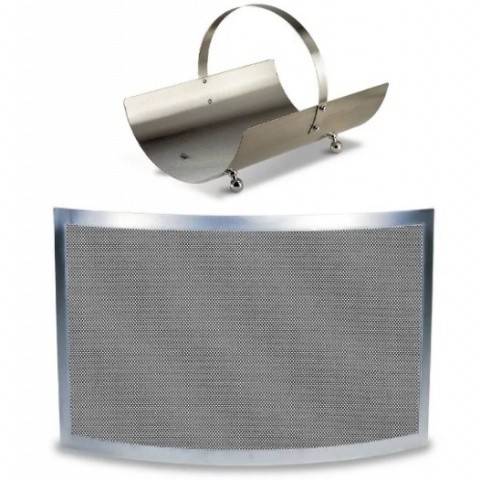 Набор для камина с дровницей и экраном лофт (90.901/90.986). Серебро