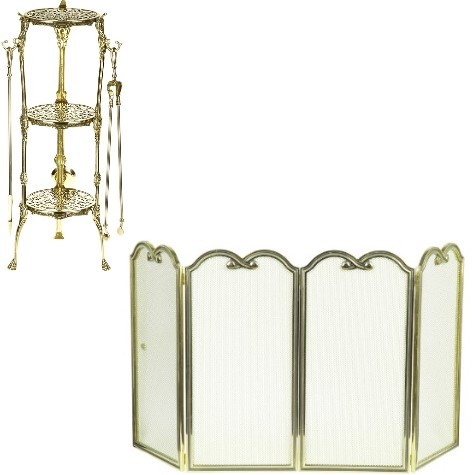 Набор для камина из латуни: столик, аксессуары для камина, защитный экран(1.086/01975)