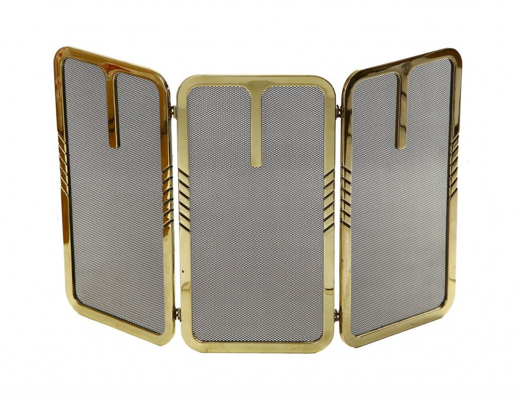 Защитный трехстворчатый экран для камина из литьевой латуни 1071N, Италия 