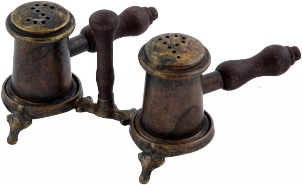 Солонка и перечница с деревянными ручками на подставке 130663