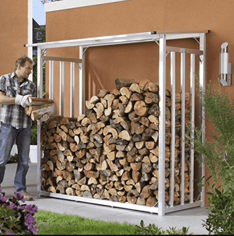 Дровница уличная из металла с односкатной крышей белая большая "Safamaster 69-1", стеллаж для дров для дачи и частного дома