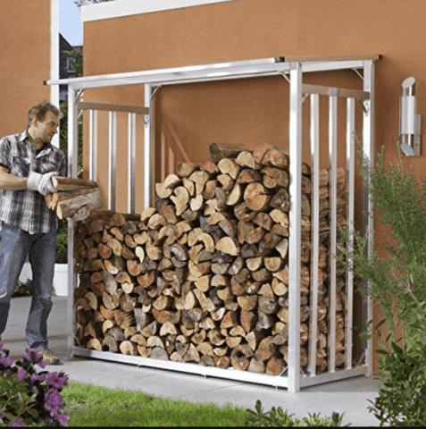 Дровница уличная из металла с односкатной крышей белая большая "Safamaster 69-1", стеллаж для дров для дачи и частного дома