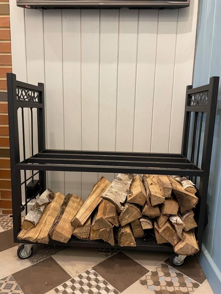 Дровница уличная для дачи/бани/камина из металла с колесами и набором лофт «SafaMaster 100-3»