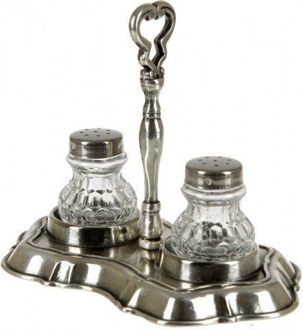 Солонка и перечница стеклянные на подставке 140555