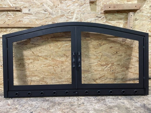 Дверца для печи/камина кованая черная с огнеупорным стеклом и 2 створками