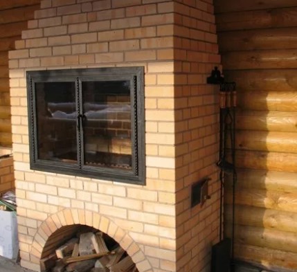 Дверца для камина, печи с огнеупорным стеклом кованая прямая