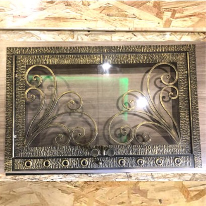 Дверца для камина/печи с термстеклом  и кованым рисунком