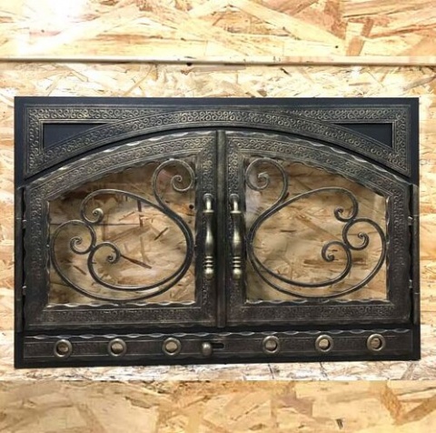 Дверца для камина арочная с термостеклом кованая