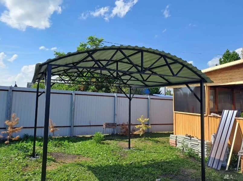 Навес для мангала, гриля с крышей из металла, металлопрофиль + профнастил (для мангальной зоны, зоны барбекю)